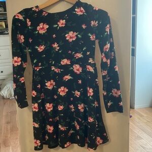 Epic Threads Black Floral Long Sleeve Skater Dress with Pink Flowers